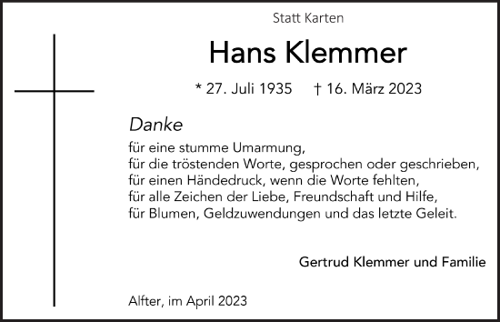 Anzeige von Hans Klemmer von  Schaufenster/Blickpunkt 