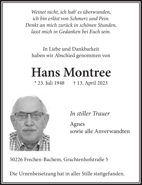 Anzeige von Hans Montree von  Wochenende 