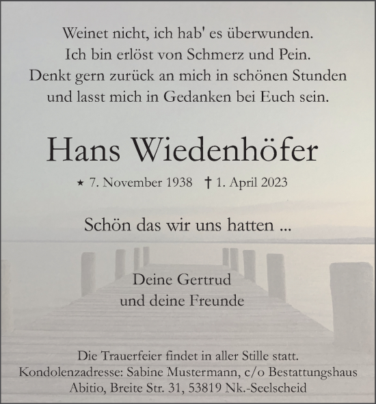 Anzeige von Hans Wiedenhöfer von Kölner Stadt-Anzeiger / Kölnische Rundschau / Express