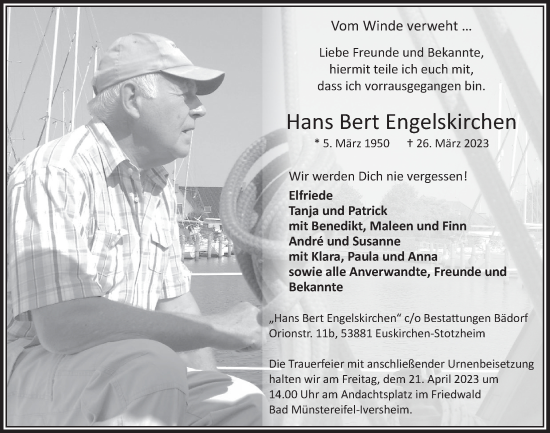 Anzeige von Hans Bert Engelskirchen von  Blickpunkt Euskirchen 