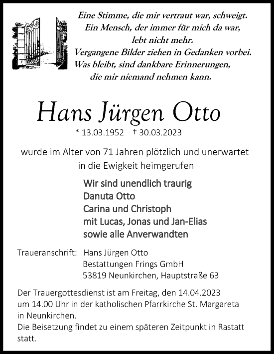 Anzeige von Hans Jürgen Otto von Kölner Stadt-Anzeiger / Kölnische Rundschau / Express