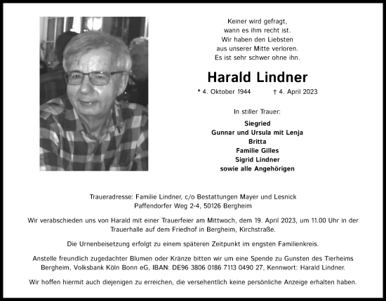 Anzeige von Harald Lindner von Kölner Stadt-Anzeiger / Kölnische Rundschau / Express