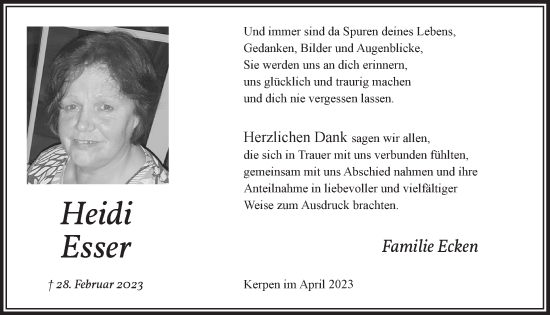 Anzeige von Heidi Esser von  Werbepost 