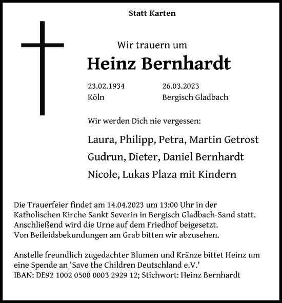 Anzeige von Heinz Bernhardt von Kölner Stadt-Anzeiger / Kölnische Rundschau / Express