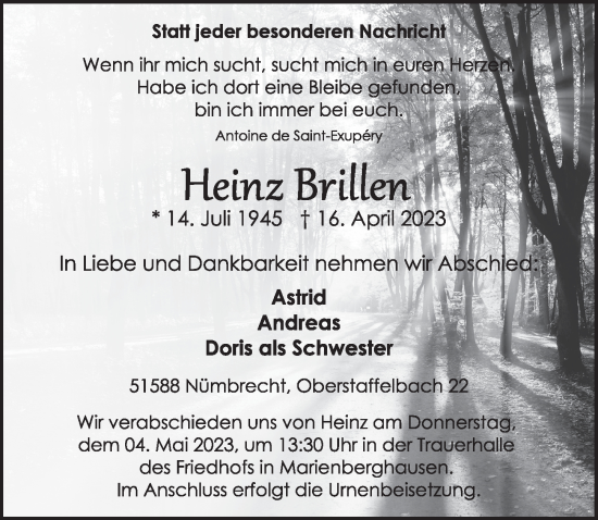 Anzeige von Heinz Brillen von  Lokalanzeiger 