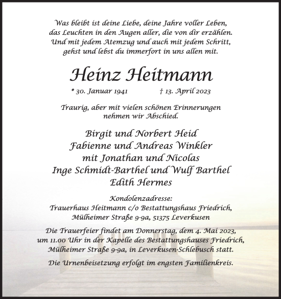 Anzeige von Heinz Heitmann von Kölner Stadt-Anzeiger / Kölnische Rundschau / Express
