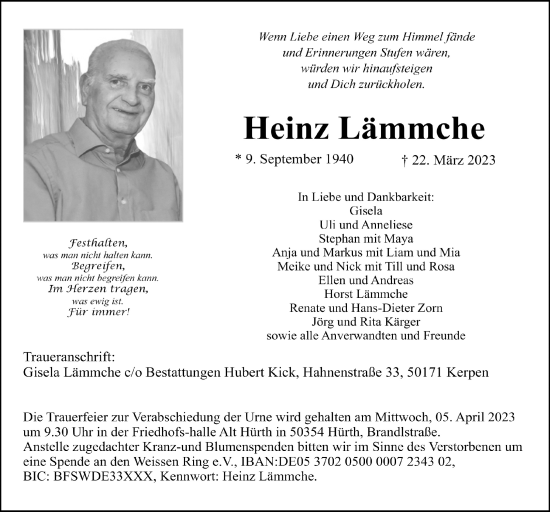 Anzeige von Heinz Lämmche von  Wochenende 