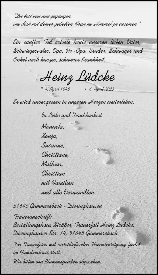 Anzeige von Heinz Lüdcke von  Anzeigen Echo 