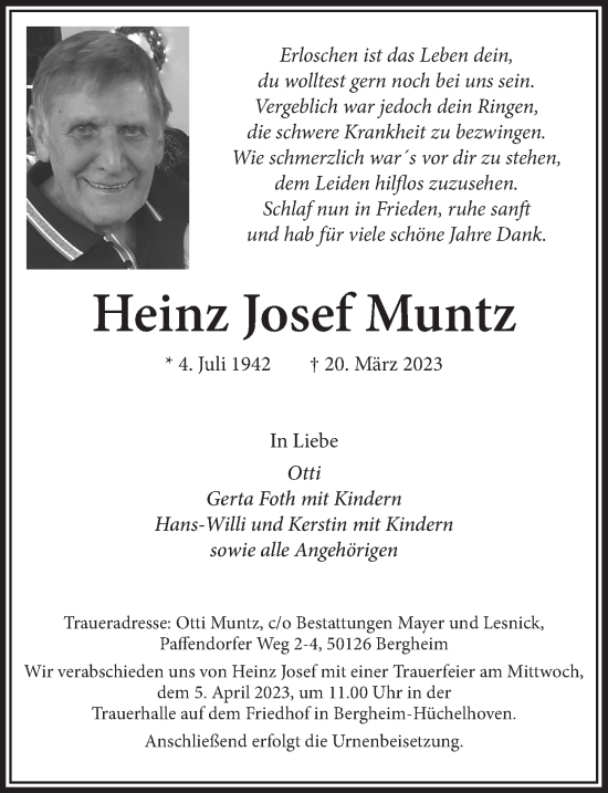 Anzeige von Heinz Josef Muntz von  Werbepost 