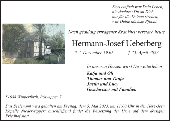 Anzeige von Hermann-Josef Ueberberg von Kölner Stadt-Anzeiger / Kölnische Rundschau / Express