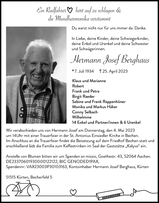 Anzeige von Hermann Josef Berghaus von Kölner Stadt-Anzeiger / Kölnische Rundschau / Express