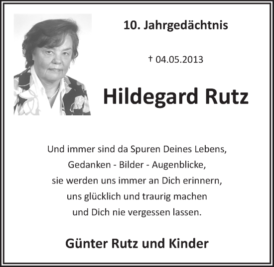 Anzeige von Hildegard Rutz von  Wochenende 