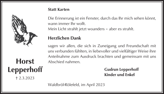 Anzeige von Horst Lepperhoff von  Lokalanzeiger 