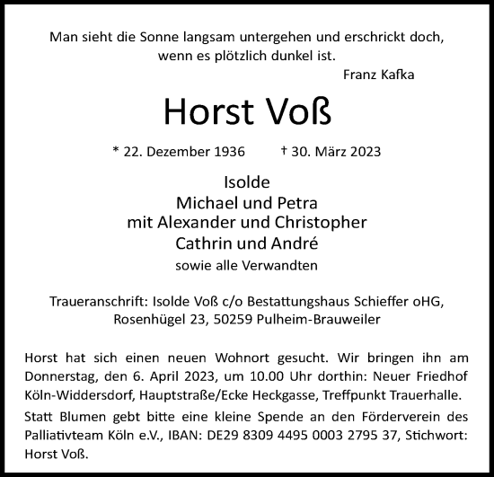 Anzeige von Horst Voß von Kölner Stadt-Anzeiger / Kölnische Rundschau / Express