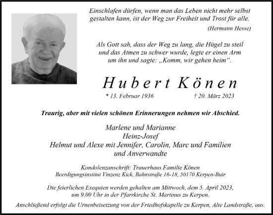 Anzeige von Hubert Könen von  Werbepost 