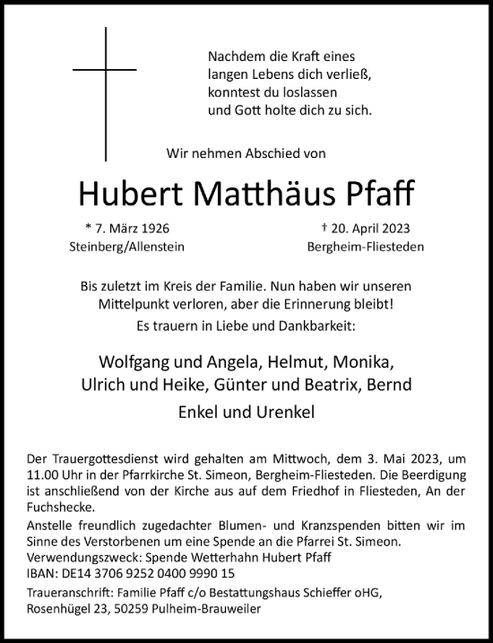 Anzeige von Hubert  Pfaff von  Werbepost 