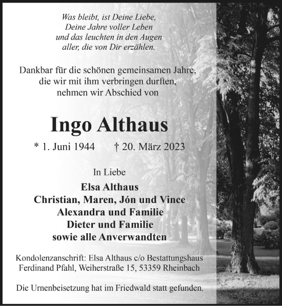 Anzeige von Ingo Althaus von  Blickpunkt Euskirchen 