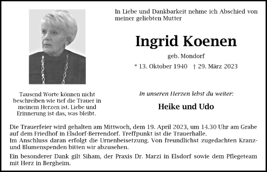 Anzeige von Ingrid Koenen von  Werbepost 