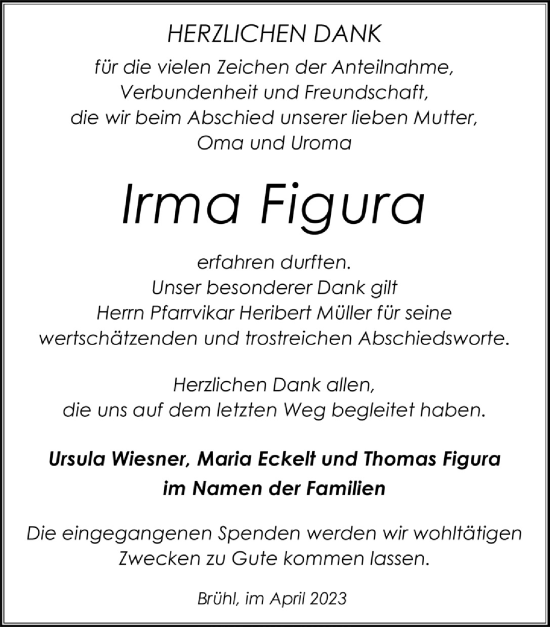 Anzeige von Irma Figura von  Schlossbote/Werbekurier 