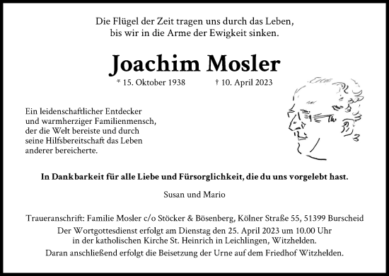 Anzeige von Joachim Mosler von Kölner Stadt-Anzeiger / Kölnische Rundschau / Express