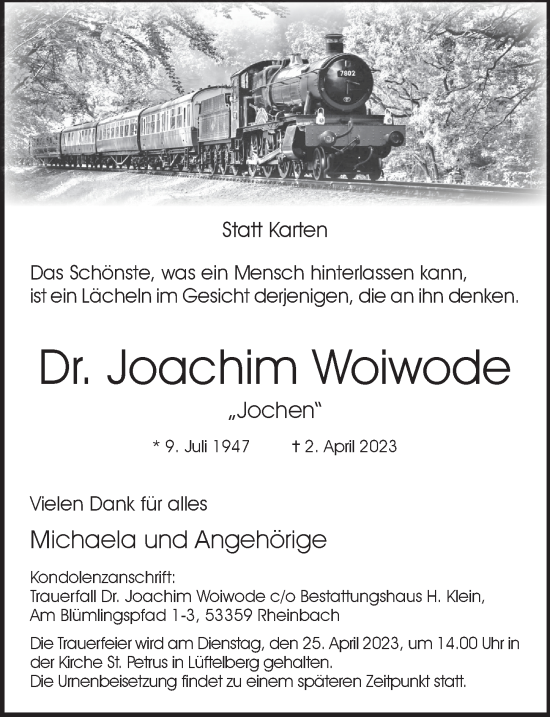 Anzeige von Joachim Woiwode von  Schaufenster/Blickpunkt 