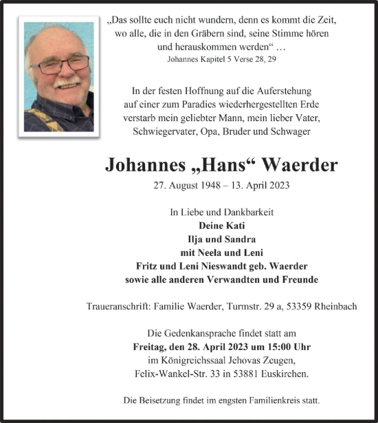 Anzeige von Johannes Waerder von  Schaufenster/Blickpunkt 