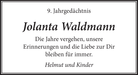 Anzeige von Jolanta Waldmann von  Schlossbote/Werbekurier 