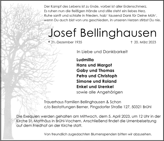 Anzeige von Josef Bellinghausen von  Schlossbote/Werbekurier 
