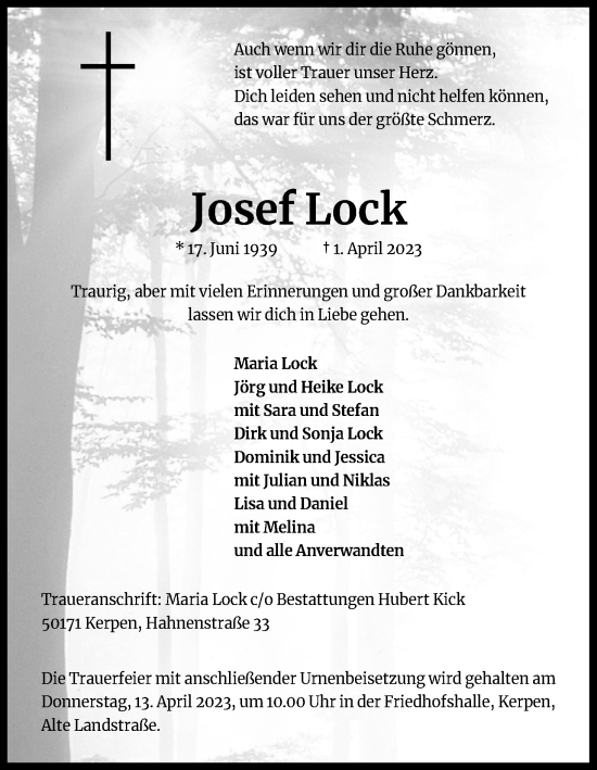 Anzeige von Josef Lock von Kölner Stadt-Anzeiger / Kölnische Rundschau / Express