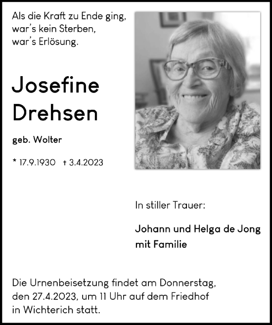 Anzeige von Josefine Drehsen von  Blickpunkt Euskirchen 