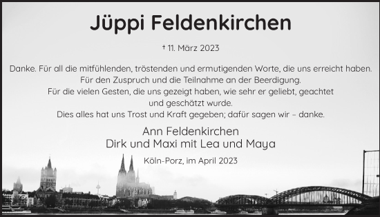 Anzeige von Jüppi Feldenkirchen von  EXPRESS - Die Woche 