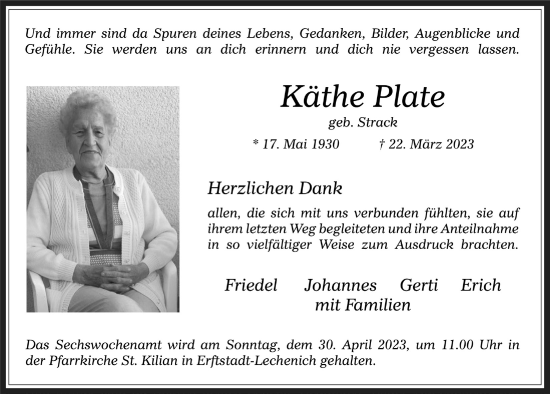 Anzeige von Käthe Plate von  Werbepost 