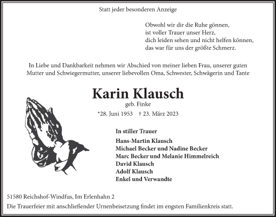 Anzeige von Karin Klausch von  Anzeigen Echo 