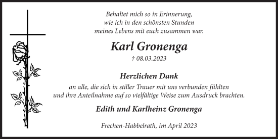 Anzeige von Karl Gronenga von  Wochenende 