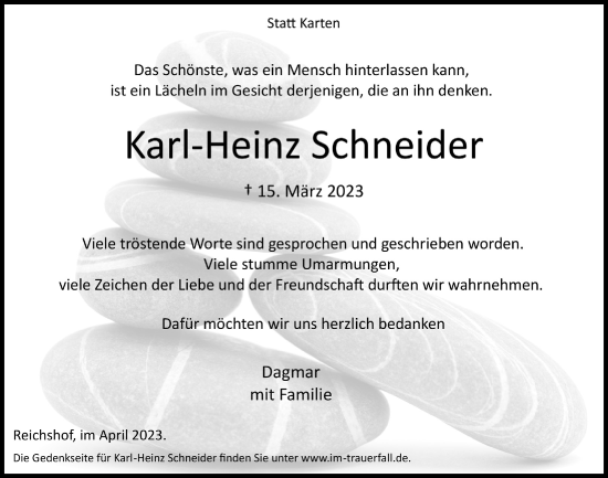 Anzeige von Karl-Heinz Schneider von  Lokalanzeiger 
