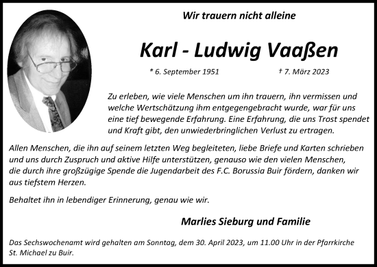 Anzeige von Karl-Ludwig Vaaßen von Kölner Stadt-Anzeiger / Kölnische Rundschau / Express