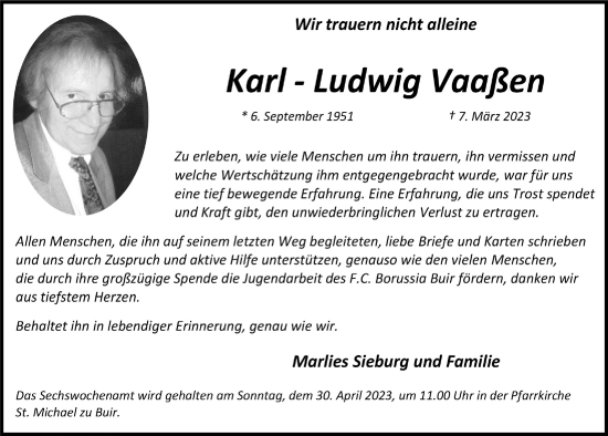 Anzeige von Karl-Ludwig Vaaßen von  Werbepost 