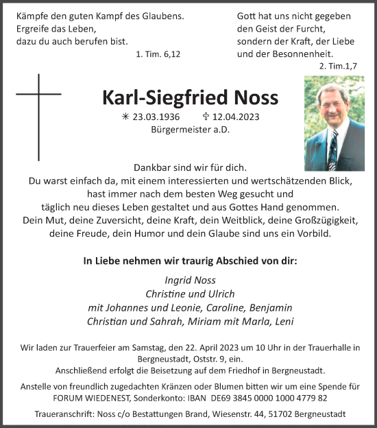 Anzeige von Karl-Siegfried Noss von Kölner Stadt-Anzeiger / Kölnische Rundschau / Express