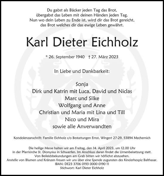 Anzeige von Karl Dieter Eichholz von  Blickpunkt Euskirchen 