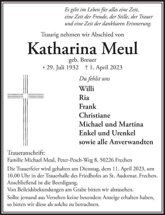 Anzeige von Katharina Meul von  Wochenende 