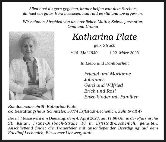 Anzeige von Katharina Plate von  Werbepost 