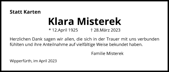 Anzeige von Klara Misterek von Kölner Stadt-Anzeiger / Kölnische Rundschau / Express