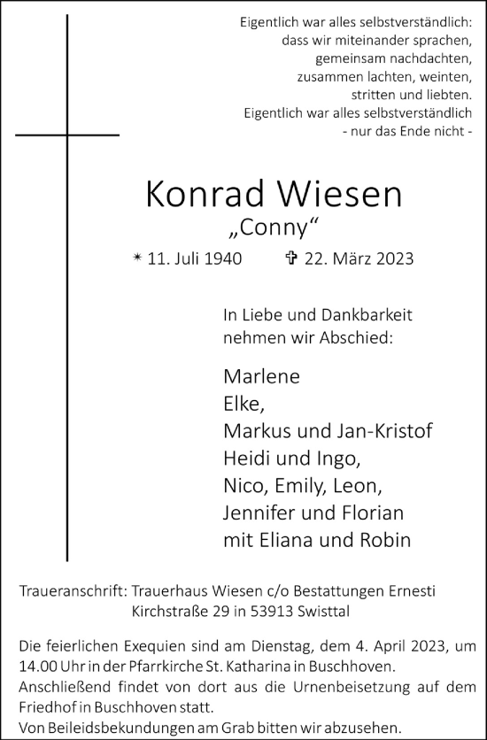 Anzeige von Konrad Wiesen von  Schaufenster/Blickpunkt 