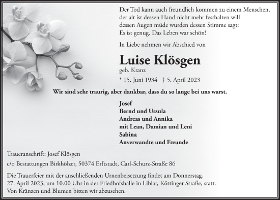 Anzeige von Luise Klösgen von  Werbepost 