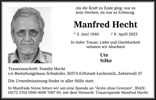 Anzeige von Manfred Hecht von  Werbepost 