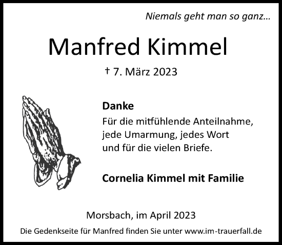 Anzeige von Manfred Kimmel von  Lokalanzeiger 