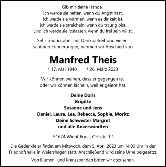 Anzeige von Manfred Theis von  Anzeigen Echo 