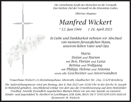 Anzeige von Manfred Wickert von Kölner Stadt-Anzeiger / Kölnische Rundschau / Express