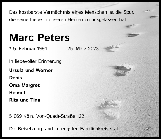 Anzeige von Marc Peters von Kölner Stadt-Anzeiger / Kölnische Rundschau / Express