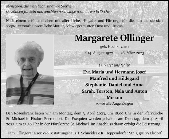 Anzeige von Margarete Ollinger von  Werbepost 